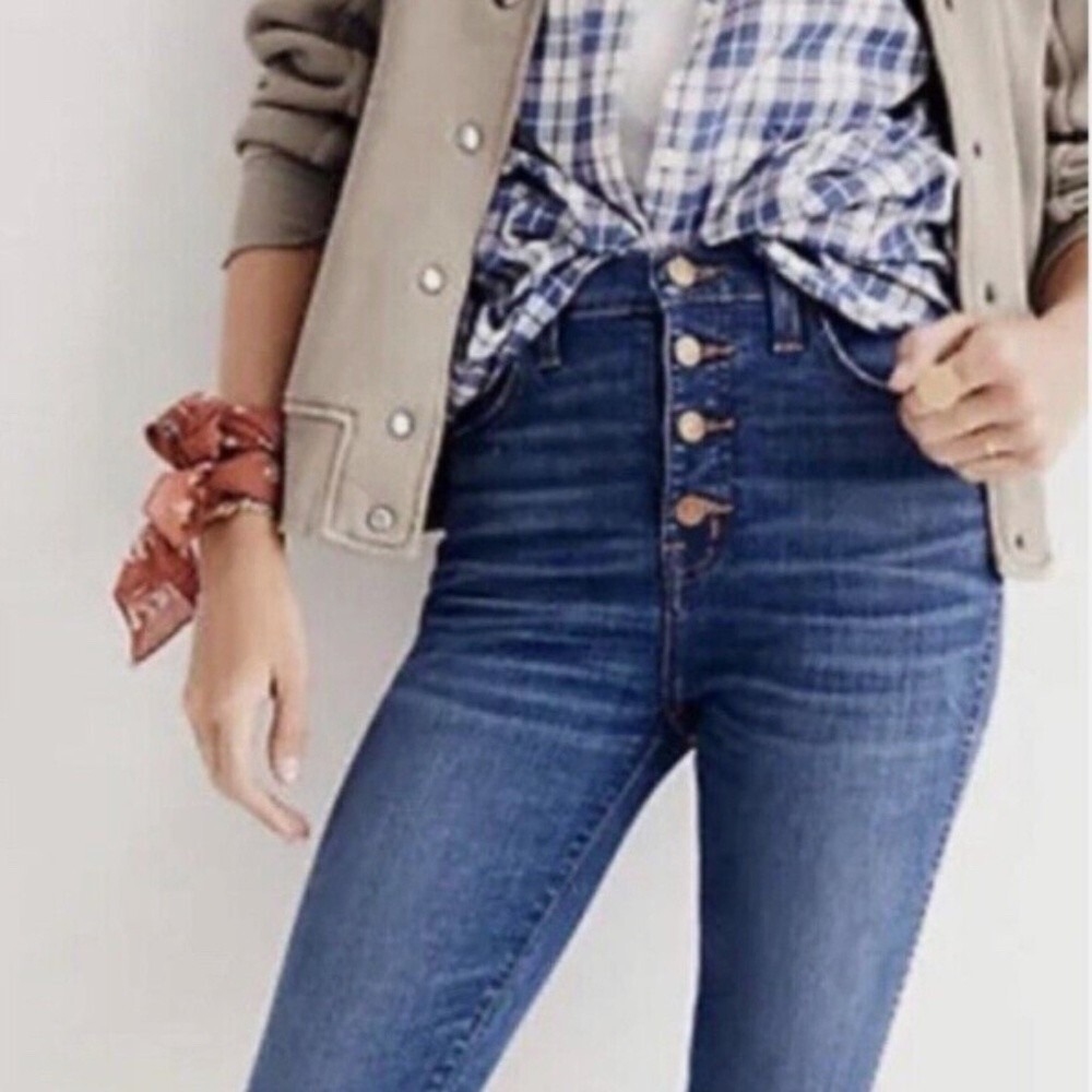 Madewell 10" High Rise Skinny Blue Jeans Women's 26 Button‎ Fly Raw Hem Stretch